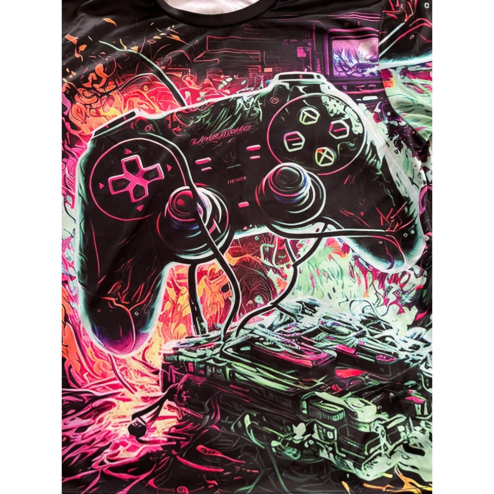 Unbranded Gamer T-Shirt Neon Controller All Over Print Mens‎ Large Cyberpunk Tee